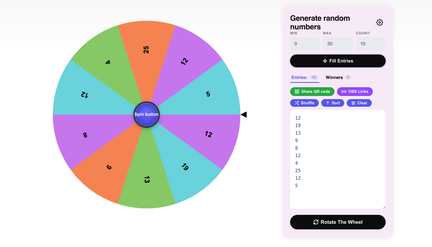 random numbers wheel
