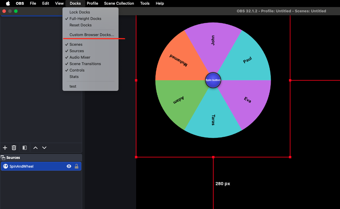 OBS Custom Browser Docks dialog